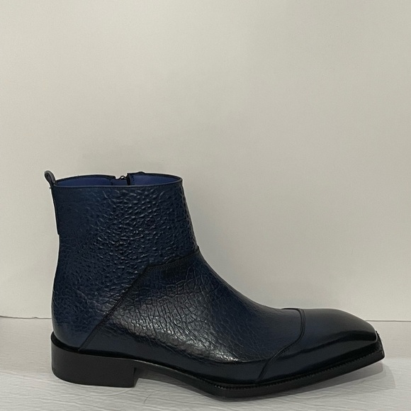 Emilio Franco boot dressy blue captoe Atalian leather side zipper - Picture 6 of 6